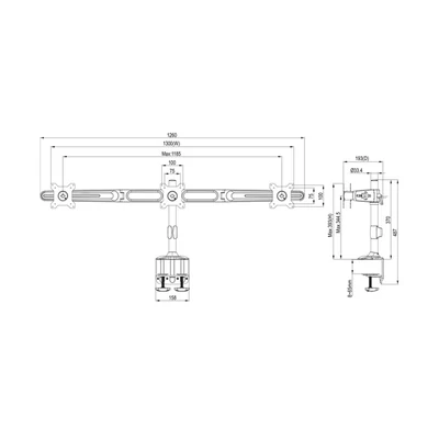 MULTIBRACKETS Asztali konzol (3 képernyős rögzítőkar), M VESA Desktopmount Triple Desk Clamp 15-24