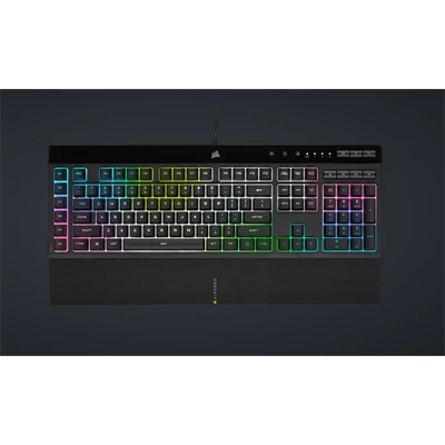 CORSAIR Vezetékes Billentyűzet Gaming, K55 RGB PRO XT, 6 programozható billentyű, Cseppálló, Csuklótámasz, US, fekete