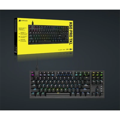 CORSAIR Vezetékes Billentyűzet Gaming, K60 PRO TKL RGB, Optical-Mechanical, Alumínium keret, US, fekete
