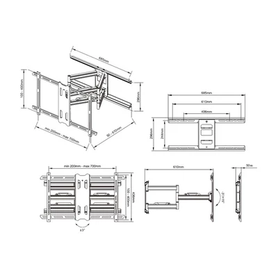 MULTIBRACKETS Fali konzol, M Universal Flexarm Pro 60 kg Heavy Duty Black (55-85