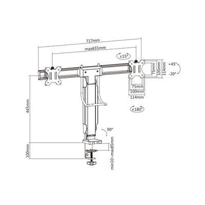 MULTIBRACKETS Asztali konzol (2 képernyős), M Deskmount Slim Basic Dual (17-27