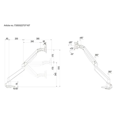 MULTIBRACKETS Asztali konzol, M VESA Gas Lift Arm Single Silver HD (15-34