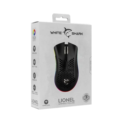 WHITE SHARK LIONEL-B, WGM-5012B vezeték nélküli gamer egér, fekete, 10000 dpi