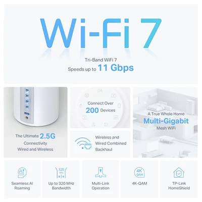 TP-LINK Wireless Mesh Networking system BE11000 Wi-Fi 7 DECO BE65(2-PACK)