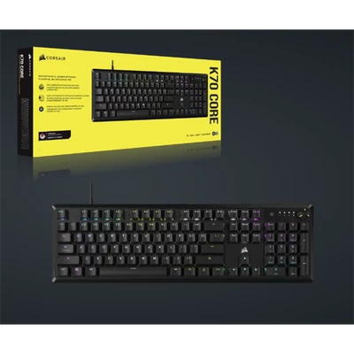 CORSAIR Vezetékes Billentyűzet Gaming, K70 CORE RGB, Mechanikus, MLX Red switch, 104 gombos, US, fekete