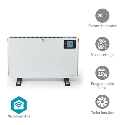 NEDIS HTCO50WTW smart konvektor, Wi-Fi, 2000W, távirányító programozható termosztát és időzítő