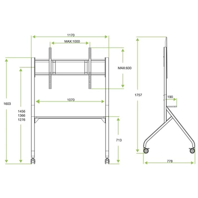 TECHLY ICA-TR53LB gurulós padlóállvány 65-100