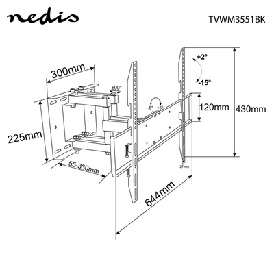 Nedis TVWM3551BK Szabadon Mozgatható Fali TV-tartókonzol (37