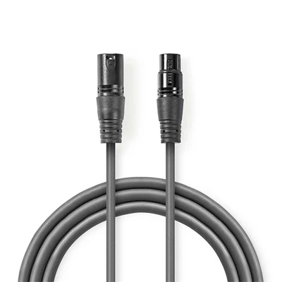 Nedis félprofi XLR audió kábel COTH15010GY30, XLR 3érintkezős dugó - aljzat, 3m, rugalmas