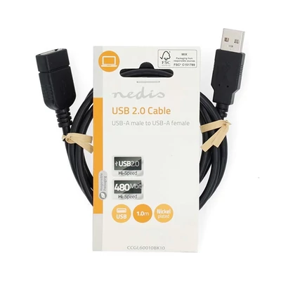 Nedis USB2.0 hosszabító kábel, hossz 1m, CCGL60010BK10