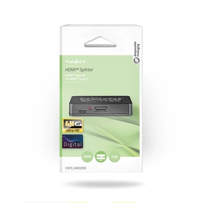 Nedis HDMI splitter, 1 x HDMI be - 2 x HDMI ki, HDMI1.4 (4K 30Hz), VSPL34002BK