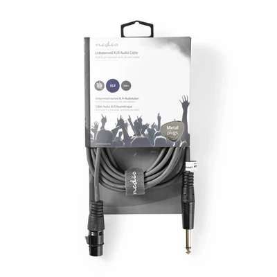 Nedis félprofi audió kábel COTH15120GY50, 6,35mm monó jack dugó - 3p XLR aljzat, hossz 5m, rugalmas