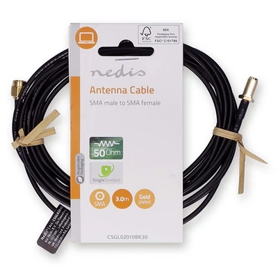 Nedis CSGL02010BK30 SMA kábel, SMA férfi,  SMA nő, Aranyozott, 50 Ohm,  árnyékolt, 3,00 m | kerek,  PVC, Fekete
