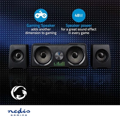 Nedis GSPR21022BK hangszóró készlet, csatornák: 2.2, USB tápellátás, 3,5 mm Férfi, 48 W, LED, Hangerőszabályozó