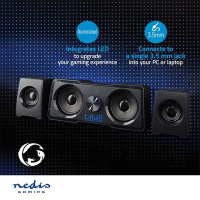 Nedis GSPR21022BK hangszóró készlet, csatornák: 2.2, USB tápellátás, 3,5 mm Férfi, 48 W, LED, Hangerőszabályozó