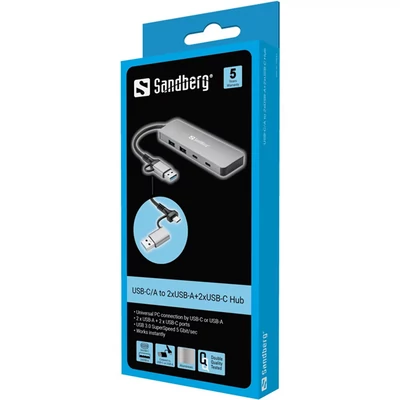 SANDBERG Hub és elosztó, USB-C/A to 2xUSB-A+2xUSB-C Hub