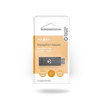 Nedis Display port dugó CCGB37915BK, HDMI kimenet 1080p@60Hz Nikkelezett Egyenes Kerek ABS Fekete