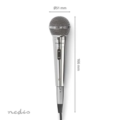 NEDIS MPWD45GY vezetékes mikrofon,Kardioid Levehető kábel 5,00 m 80 Hz - 13 kHz 600 Ohm -72 dB Be/Ki kapcs.fém ezüst