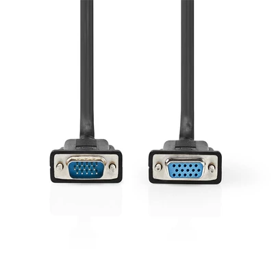 Nedis CCGP59100BK20, VGA kábel, VGA dugó VGA anya Nikkelezett Maximális felbontás:1280x800  2,00 m  Kerek ABS fekete