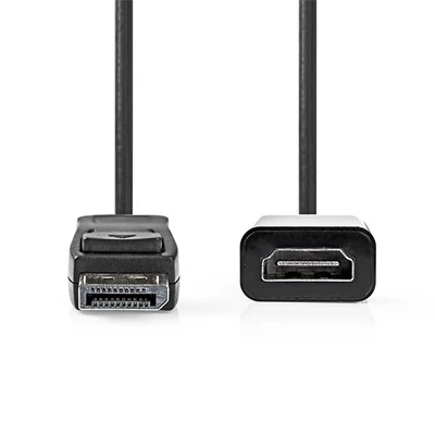 Nedis Display port dugó CCGB37150BK02, DisplayPort dugó HDMI kimenet 4K@30Hz Nikkelezett 0,20 m Kerek PVC fekete