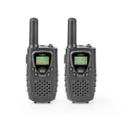 Nedis Walkie-Talkie készlet, 2 kézibeszélő 8 km-ig Frekvencia csat: 8 PTT / VOX akár 2,5 óra Fejhallgató kimenet, fekete