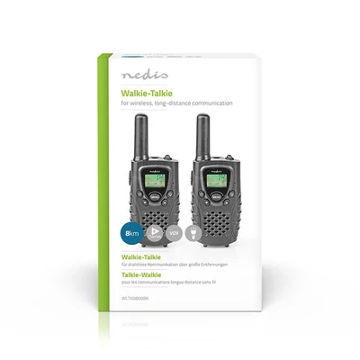 Nedis Walkie-Talkie készlet, 2 kézibeszélő 8 km-ig Frekvencia csat: 8 PTT / VOX akár 2,5 óra Fejhallgató kimenet, fekete
