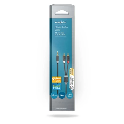 Nedis CABW22200AT20 sztereo audió kábel 3,5mm sztereo jack - 2x RCA,  Aranyozott,  2 m