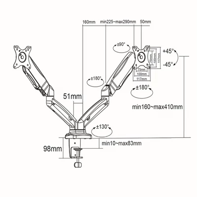 NEDIS MMDOSGS110BK gázrugós asztali monitor tartó, dupla, 15-32