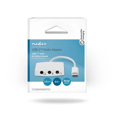 Nedis CCGB65900WT01, USB-C™ dugó | 3x 3,5 mm jack aljzat, fejhallgató/headset/mikrofon csatlakozási lehetőségek