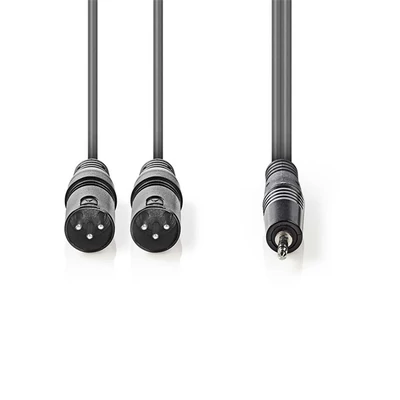 Nedis félprofi XLR audió kábel COTH15310GY15, 2x XLR 3 tűs dugó | 3,5 mm sztereó jack dugó, 1,5m