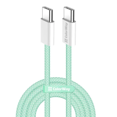 COLORWAY Kábel Type-C CW-CBPDCC061-G, fonott pamut, PD Fast Charging 60W, 3,0A 1M zöld