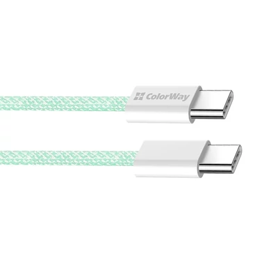 COLORWAY Kábel Type-C CW-CBPDCC061-G, fonott pamut, PD Fast Charging 60W, 3,0A 1M zöld