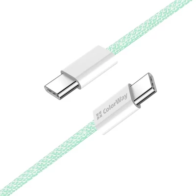 COLORWAY Kábel Type-C CW-CBPDCC061-G, fonott pamut, PD Fast Charging 60W, 3,0A 1M zöld