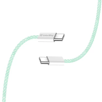 COLORWAY Kábel Type-C CW-CBPDCC061-G, fonott pamut, PD Fast Charging 60W, 3,0A 1M zöld