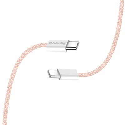 COLORWAY Kábel Type-C CW-CBPDCC061-P, fonott pamut, PD Fast Charging 60W, 3,0A 1M rózsaszín