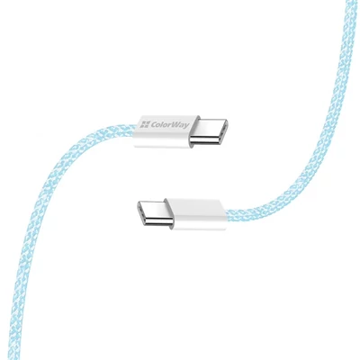 COLORWAY Kábel Type-C CW-CBPDCC061-BL, fonott pamut, PD Fast Charging 60W, 3,0A 1M kék