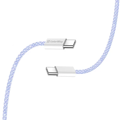 COLORWAY Kábel Type-C CW-CBPDCC061-PU, fonott pamut, PD Fast Charging 60W, 3,0A 1M lila