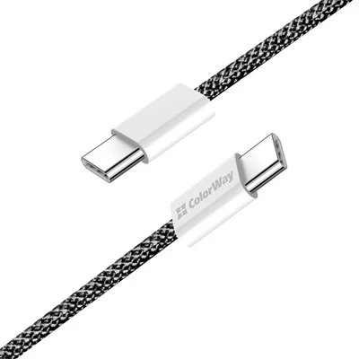 COLORWAY Kábel Type-C CW-CBPDCC061-BK, fonott pamut, PD Fast Charging 60W, 3,0A 1M fekete