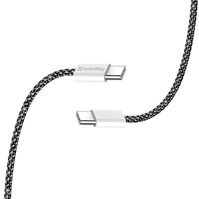 COLORWAY Kábel Type-C CW-CBPDCC061-BK, fonott pamut, PD Fast Charging 60W, 3,0A 1M fekete