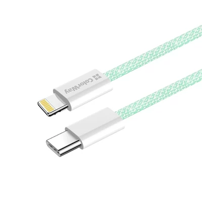 COLORWAY Kábel Type-C CW-CBPDCL061-G, Apple Lightning, fonott pamut, PD 27W, 1M zöld