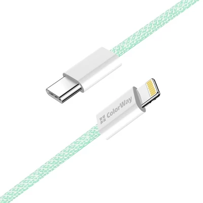 COLORWAY Kábel Type-C CW-CBPDCL061-G, Apple Lightning, fonott pamut, PD 27W, 1M zöld