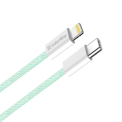 COLORWAY Kábel Type-C CW-CBPDCL061-G, Apple Lightning, fonott pamut, PD 27W, 1M zöld