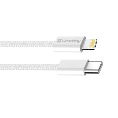 COLORWAY Kábel Type-C CW-CBPDCL061-GR, Apple Lightning, fonott pamut, PD 27W 1M szürke