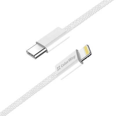 COLORWAY Kábel Type-C CW-CBPDCL061-GR, Apple Lightning, fonott pamut, PD 27W 1M szürke