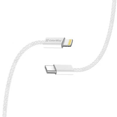 COLORWAY Kábel Type-C CW-CBPDCL061-GR, Apple Lightning, fonott pamut, PD 27W 1M szürke