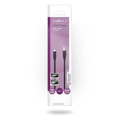Nedis CCGB60650BK20 USB-C dugó - USB- B dugó kábel, 480 Mbps, 2m