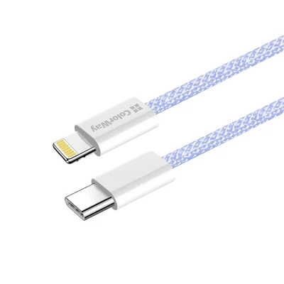 COLORWAY Kábel Type-C CW-CBPDCL061-PU, Apple Lightning, fonott pamut, PD 27W, 1M lila