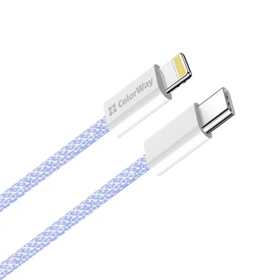 COLORWAY Kábel Type-C CW-CBPDCL061-PU, Apple Lightning, fonott pamut, PD 27W, 1M lila