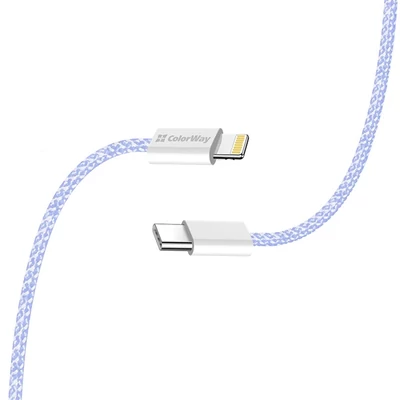 COLORWAY Kábel Type-C CW-CBPDCL061-PU, Apple Lightning, fonott pamut, PD 27W, 1M lila