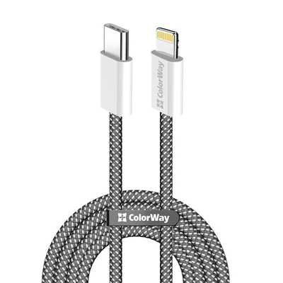 COLORWAY Kábel Type-C CW-CBPDCL061-BK,  Apple Lightning, fonott pamut, PD 27W, 1M fekete